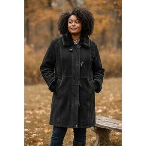 Vintage Black Leather Duffel Coat, Size Large, Atlantic Beach Leather Coat Works